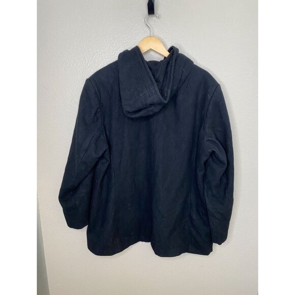 Giacca Women’s Hooded Black Wool Blend‎ Zip-Up Coat 1X Warm Stylish Jacket - Picture 5 of 8